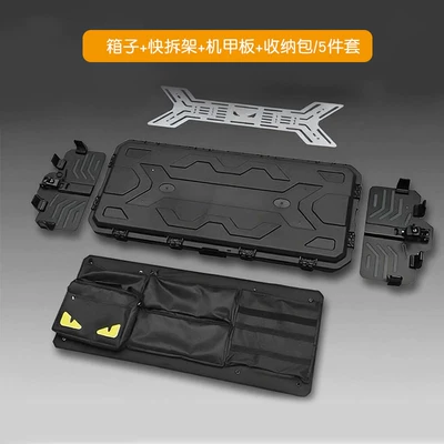 Flat-top three-proof equipment box for off-road vehicles, universal outdoor camping storage luggage box, storage box, tactical box (Roof rack) - 5-piece-set-includes-quick-release-tactical-box-quick-release-rack-mechanical-deck-storage-bag-no-need-to-drill-holes