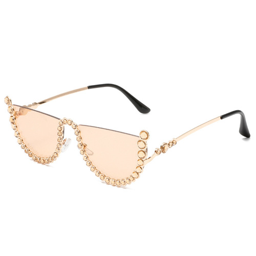 23 European and American Personality Diamond-embellished Sunglasses with Cat-Eye Style Half-Rim Frameless Sunglasses