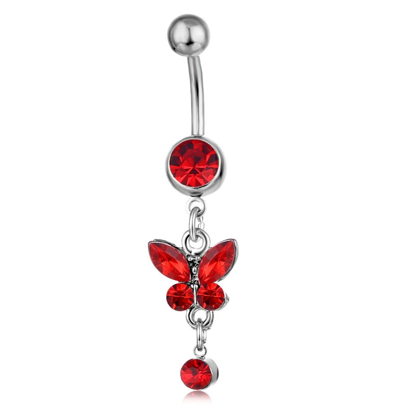 Belly Button Piercing Barbell, Surgical Steel, 5 mm Ring with 1.6×11 mm Curved Bar, Colored Stones