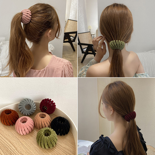 Korean lazy hair iron ball head artifact velvet bird's nest fluffy hair band hairpin high ponytail headdress