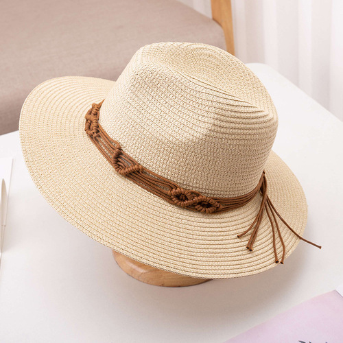 Spring and summer straw woven men and women's neutral straw hats, personalized fashionable and simple decorative hats, summer sunshade hats, casual top hats
