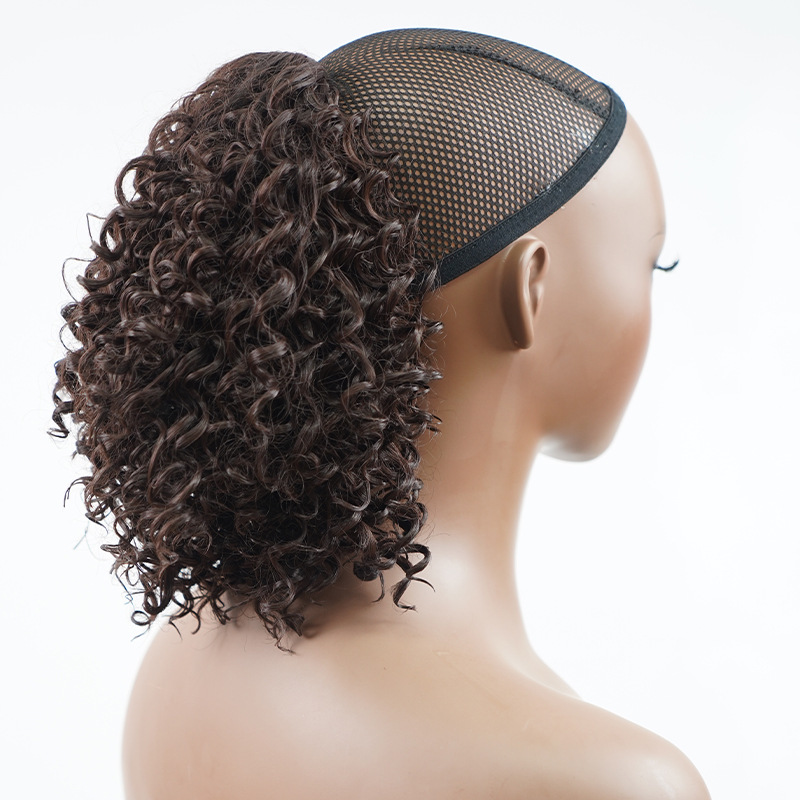 Synthetic hair Chemical fiber high-temperature silk wig short hair explosive head curly drawstring ponytail_voghion.com