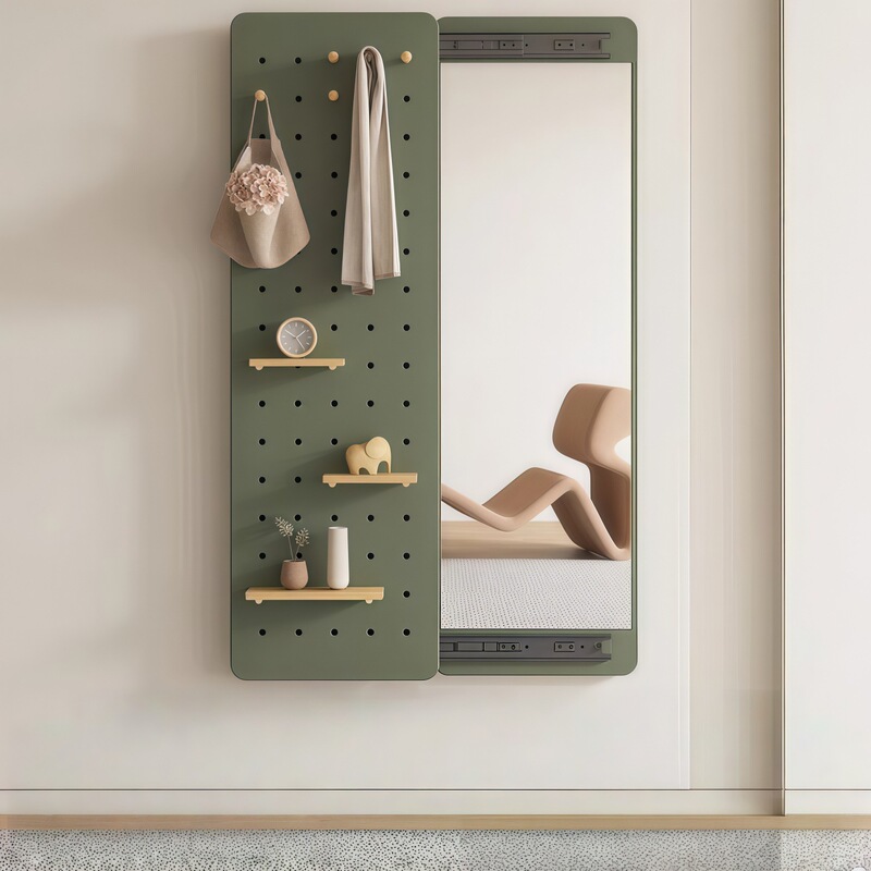 Invisible Dressing Mirror with Sliding Closure, Hidden Full-Length Mirror That Can Be Mounted on the Wall to Cover Wall-Mounted Pegboard, Entryway Fitting Mirror