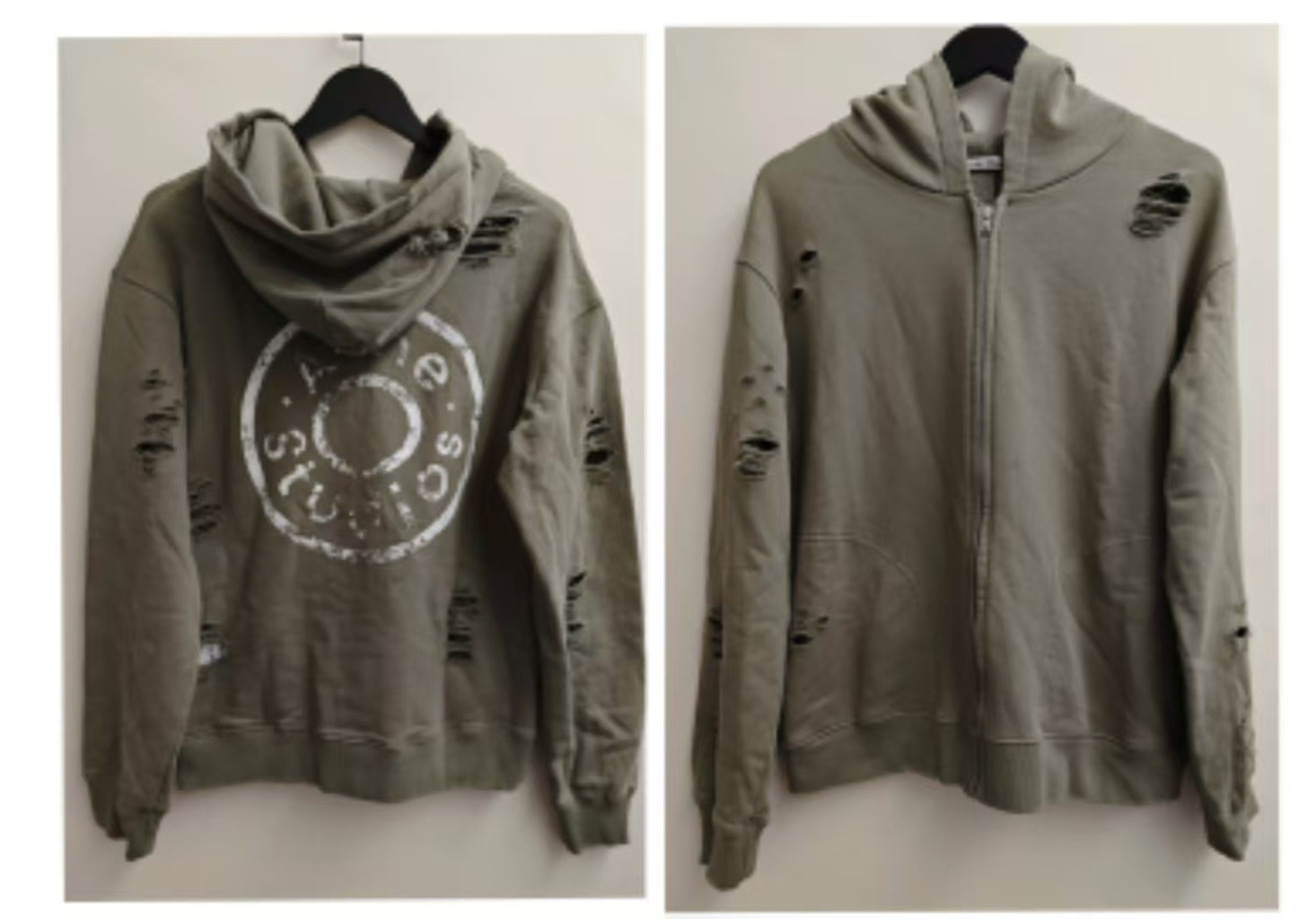 Acne Studios Jacket Hooded Distressed Logo Olive