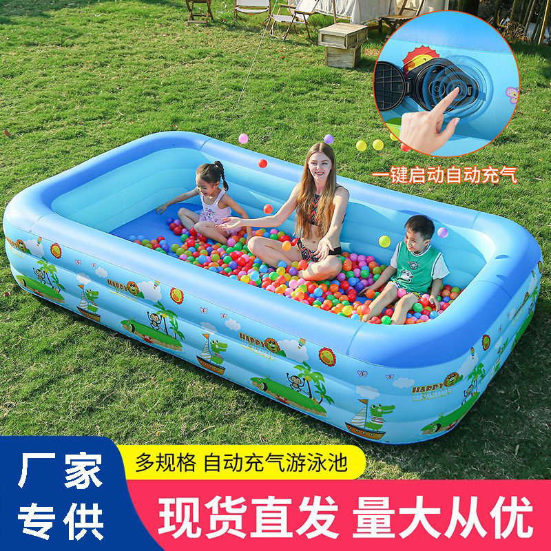 Inflatable Swimming Pool Thickened Blue and White Printed Children's Swimming Pool Adult Outdoor Foldable Bath Pool Infant Swimming Pool
