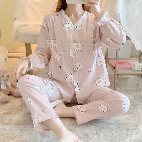 Large-size gauze postpartum clothing: Sweat-absorbent, breathable, soft, and safe—comfortable wear for pregnant women in spring, summer, and autumn.