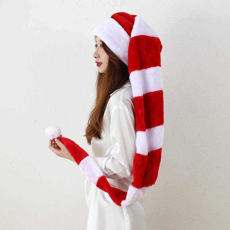 圣诞节装饰用品 1.3米长成人圣诞帽 毛绒圣诞帽 圣诞派对聚会装饰
