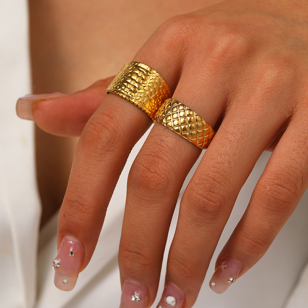 fashionable small design golden retro woven ring stainless steel…
