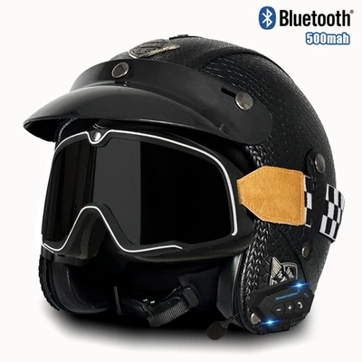 and women's motorcycle leather helmet, Motosiklet kaskı (dəbilqə) - v-black-fish-mig-large-frame-goggles-bluetooth-s