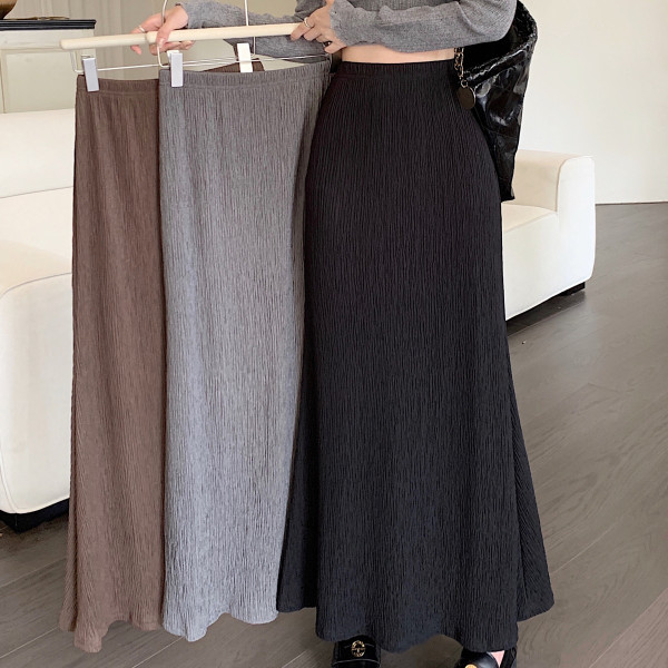 Lazy Style Pleated A-Line Fishtail High-Waisted Skirt for Women, Spring/Summer 2026 New Casual Slimming Melard Long Skirt