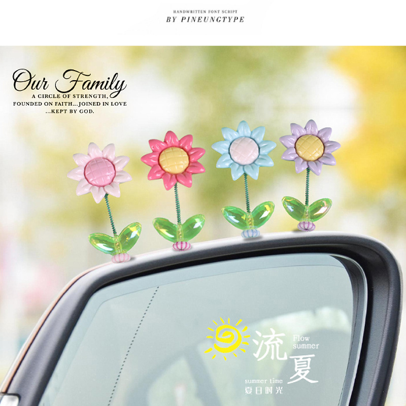 Red en línea lindos girasol adornos de automóviles flores frescas consola central de automóviles espejo retrovisor decoración