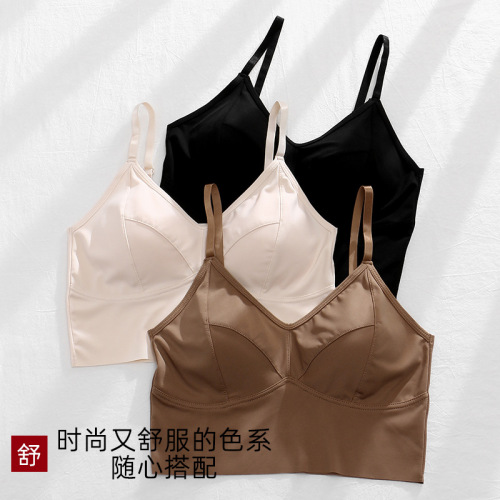 Early spring new style French ice silk underwear women's tank top bra without rims latex fixed cup bottoming beautiful back and chest wrap