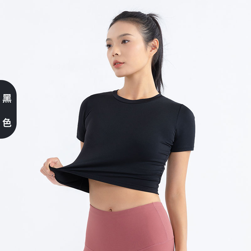 新款瑜伽服短袖裸感时尚修身开背露脐运动上衣女速干健身t恤|undefined