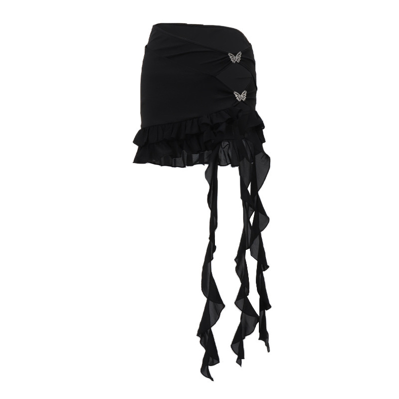 Estilo europeo y americano sexy encaje malla hueca mono ajustado verano estilo caliente con volantes bolso falda de cadera traje