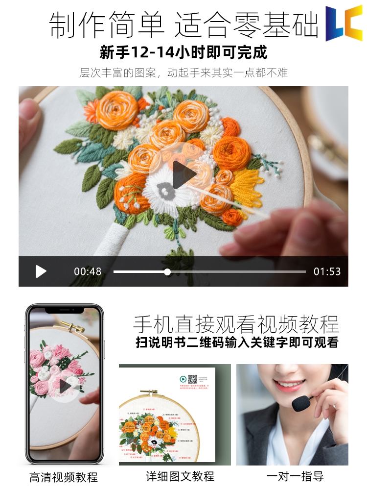 刺绣手工diy材料包绣花摆件初学者入门孕妇手工钩织十字绣绷支架