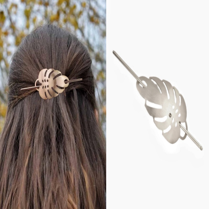 Amazon nueva aleación brillante para el cabello damas metal hueco pinzas de cabello de hoja cepilladas hojas toque transfronterizo