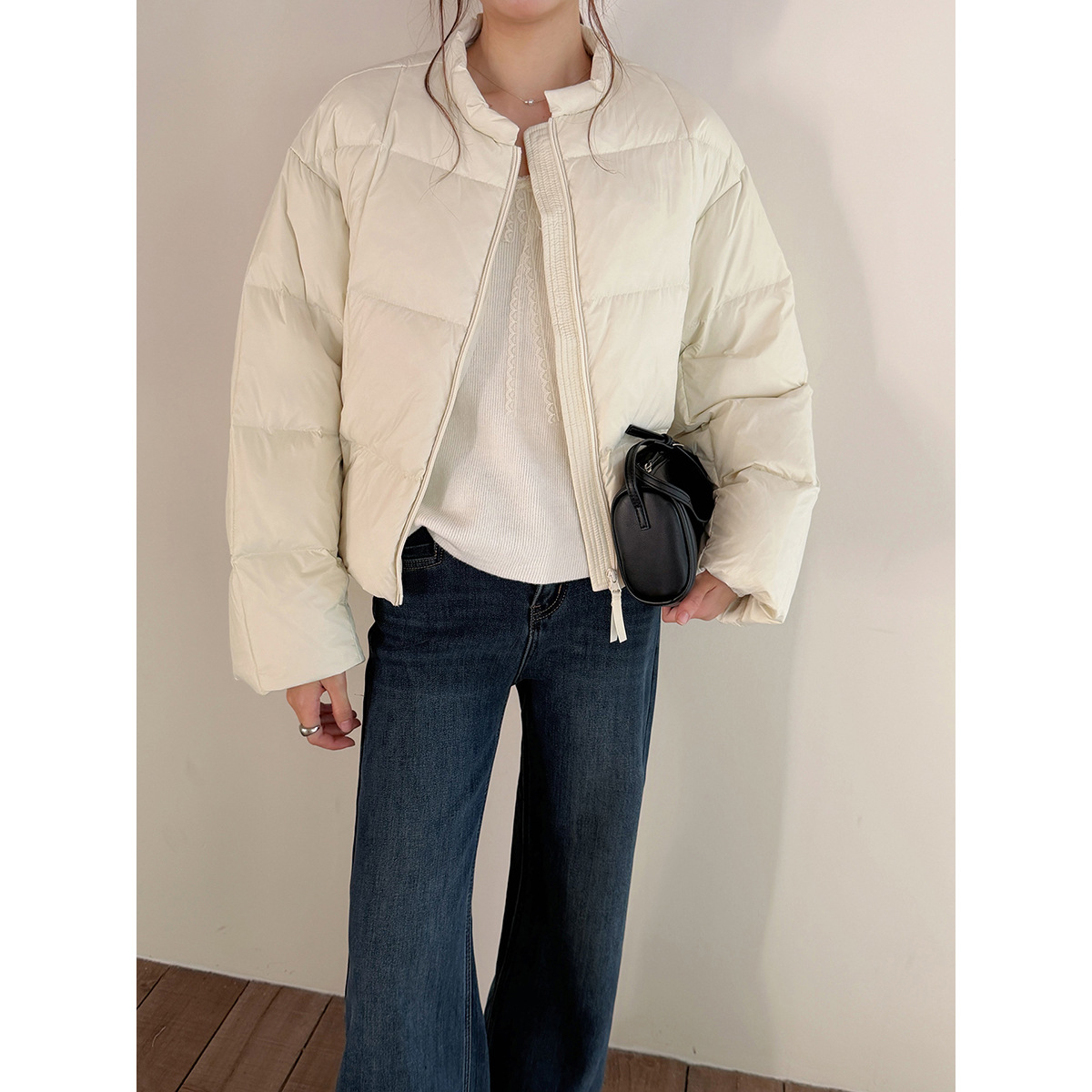 [Geming] Korean Commuter Round Neck Short Square down Jacket Women's Winter Pure Color Bread Jacket N958C