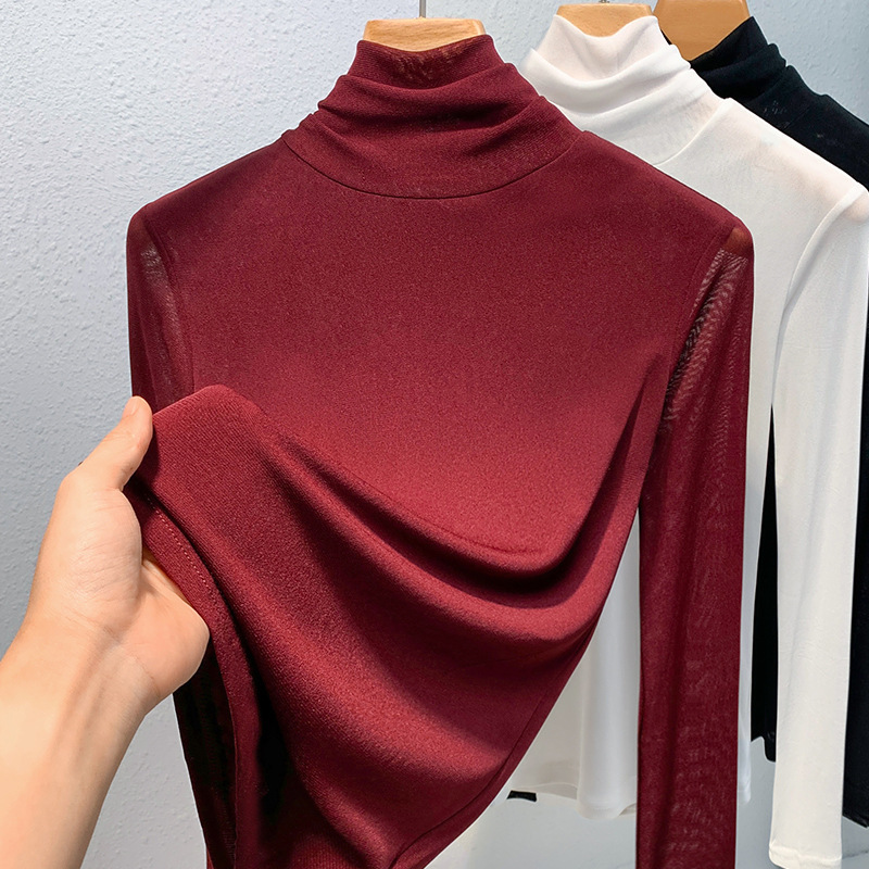 High-Neck Base Shirt for Women 2025 New European Style Women's Fashion Sexy Mesh Stylish Top Elegant Inner Wear Stretchy Top High-Neck Base Shirt for Women 2025 New European Style Women's Fashion Sexy Mesh Stylish Top Elegant Inner Wear Stretchy Top
