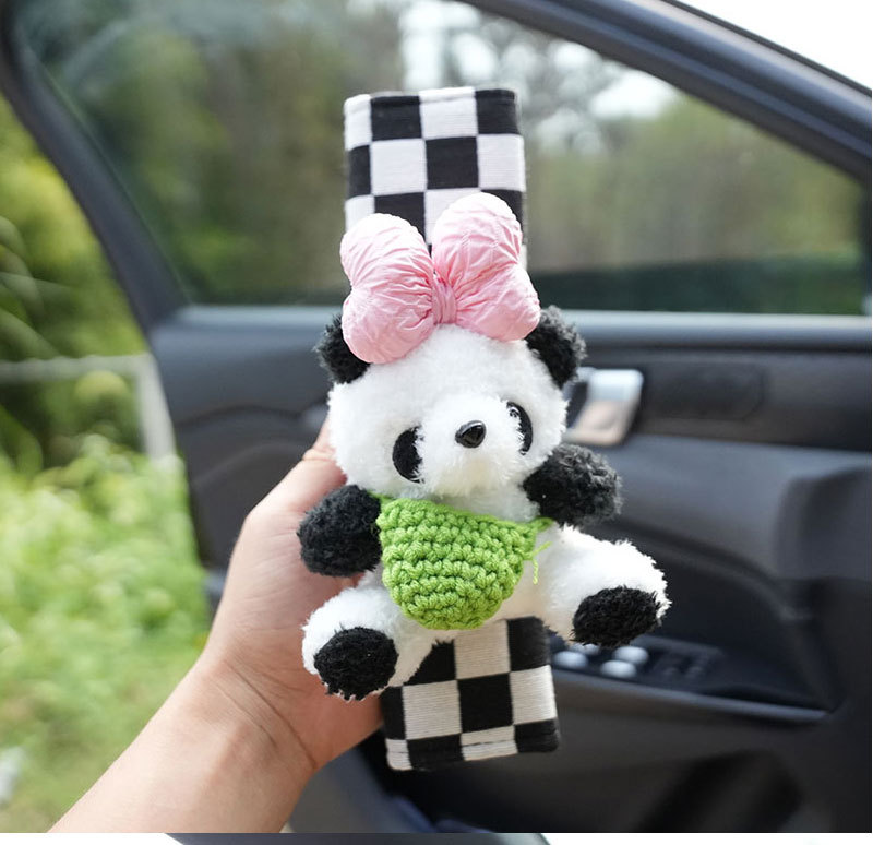 Giant Panda Car Safety Shoulder Cover Women's French High-end Simple Knot Car Accessories Safety Belt Anti-Le Cartoon Women