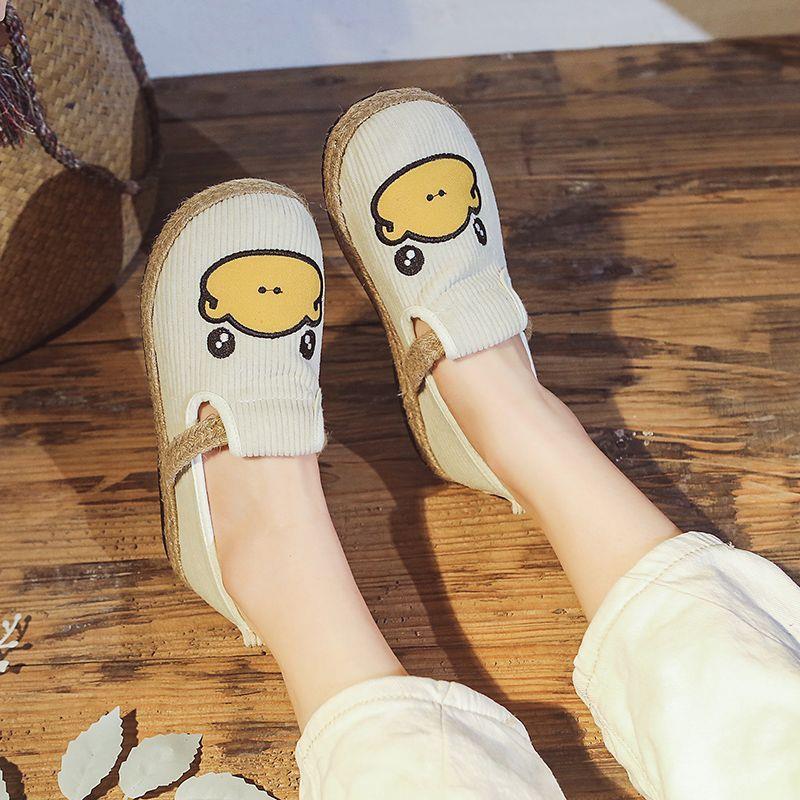 老北布鞋女新款田园风亚麻学生帆布鞋懒人一脚蹬休闲森女渔夫鞋