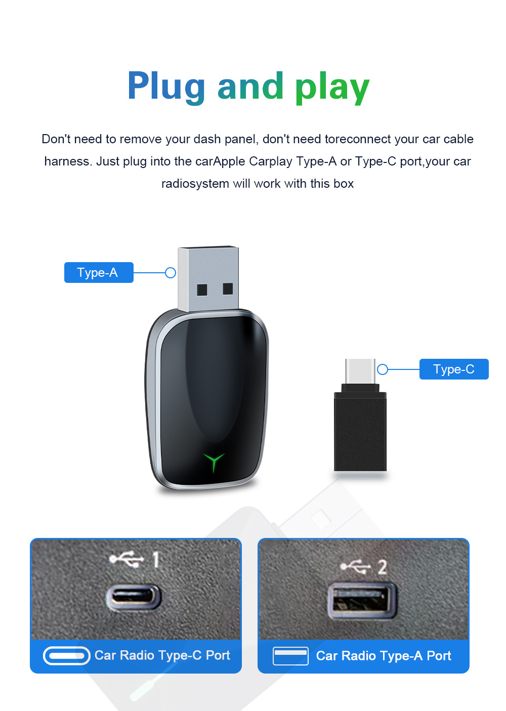 Cross-Border Wireless Carplay/Android Auto Box Suitable for Original Car Wired-To-Wireless Adapters
