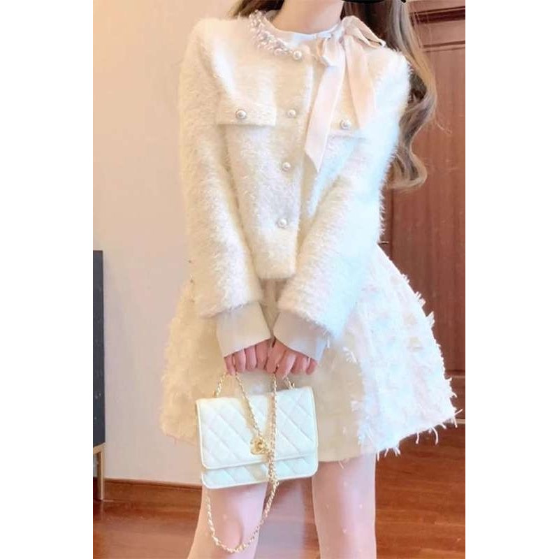 秋冬季穿搭一整套高级感韩剧女主富家千金小香风miu里miu气套装裙