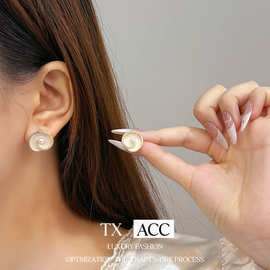 韩国新款螺纹花朵耳钉女轻奢独特精致流苏珍珠耳环高级百搭耳饰