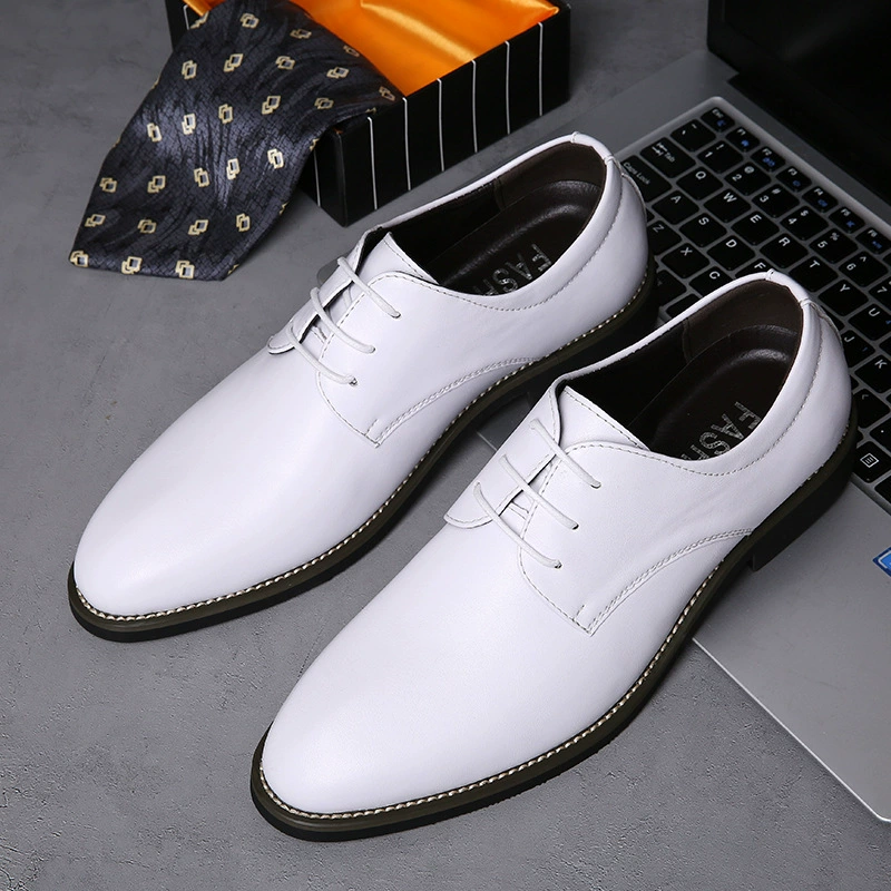 Кожаная обувь, Мужская Новая деловая повседневная мужская обувь, трансграничная, большие размеры, Молодежная, Белая обувь для свидания, мягкая подошва, нескользящая, износостойкая Мода