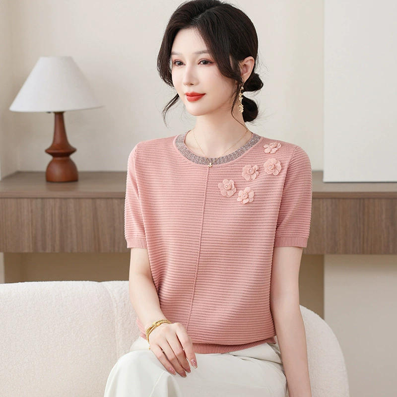 Иностранная мама летняя футболка с короткими рукавами для женщин среднего возраста новый топ ко Дню матери для средней и старшей летней шелковой рубашки