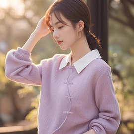 新中式国风盘扣假两件毛衣女长袖2025秋冬新款设计感小众别致上衣
