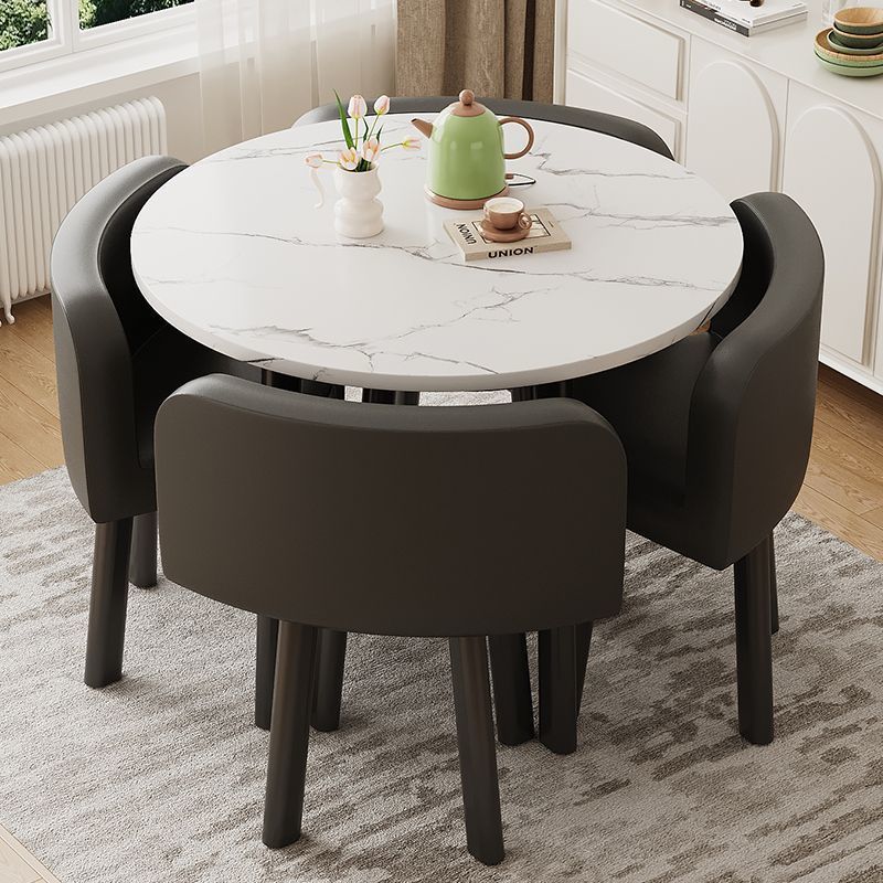 Casual Small Round Coffee Table Set with One Table and Four Chairs for Milk Tea Shop Reception, Small Apartment Reception, Meeting, and Office Desk and Chairs