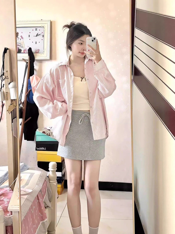 韩系刺绣粉色条纹衬衫女2025新款时尚高级感宽松百搭显瘦衬衣外穿|undefined