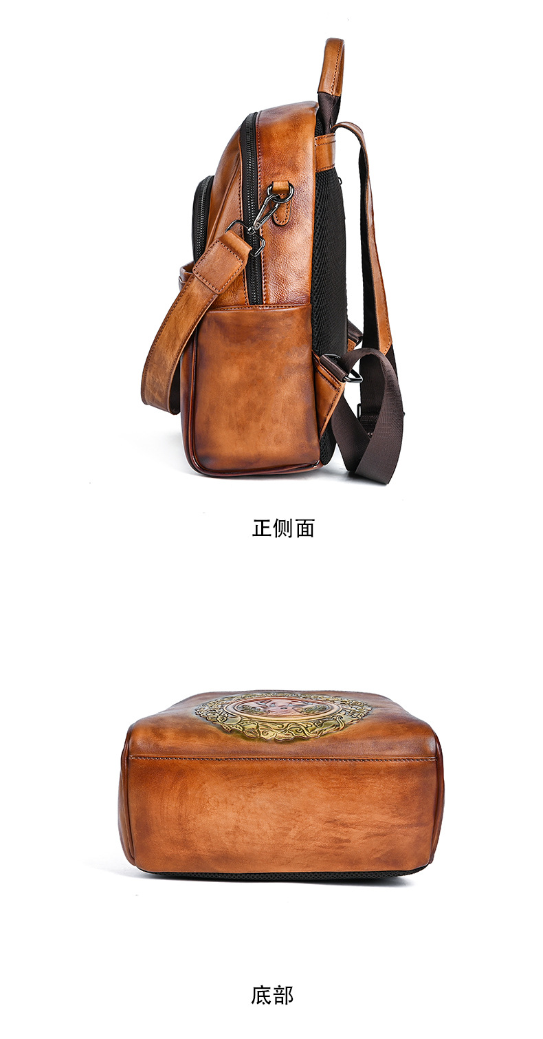 Ba lô da bò nữ cỡ lớn thiết kế đầu hươu phong cách vintage — Màu đen cổ điển, Cà phê cổ điển, Màu nâu cổ điển chi tiết 15