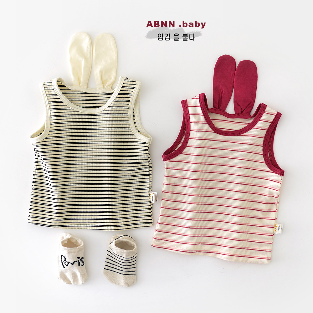 2025 summer summer girls striped sleeveless vest baby toddler baby 0-3 year old rabbit ear top 52113