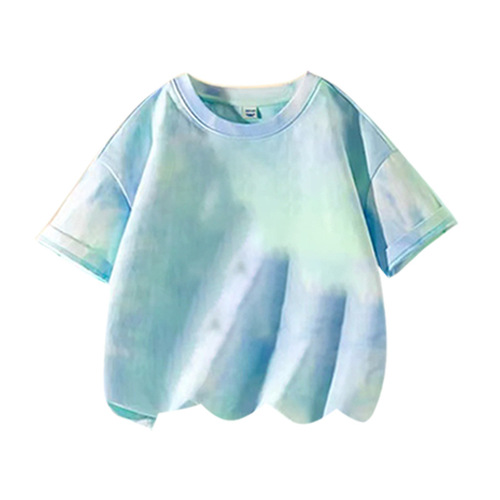 Ice Silk Tie-Dye Children's Short-Sleeve T-Shirt Round Neck Top Light Version 90-160 Size T-shirt 4 Colors for Boys and Girls