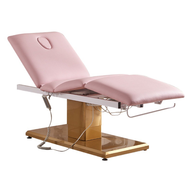 Nuevo Comercio exterior Cama de belleza eléctrica salón de belleza Cama de masaje de base dorada Cama facial de belleza médica Cama de tatuaje de pestañas