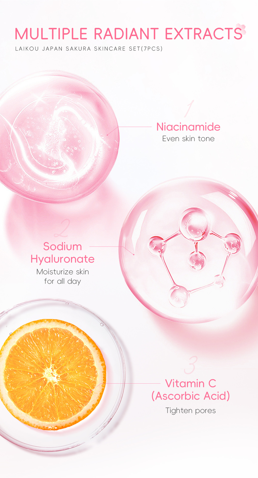 Cross-border Facial Cleanser Laicome Japanese Sakura Skincare 7-piece Set, mud Mask surface care set box manufacturer wholesale undefined
