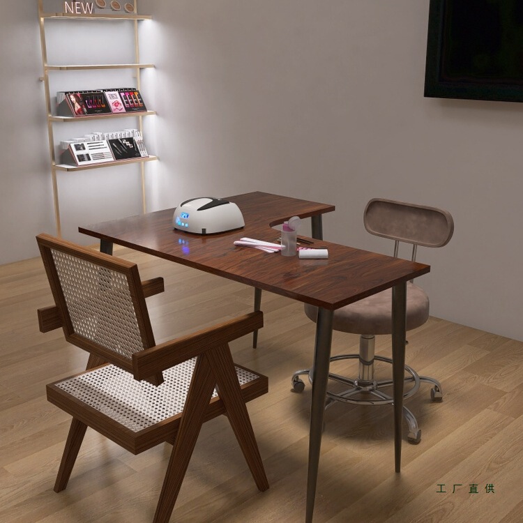 Solid Wood Corner Manicure Table and Chair Combination Set Beauty Salon Manicure Table Studio Single and Double Manicure Table Retro