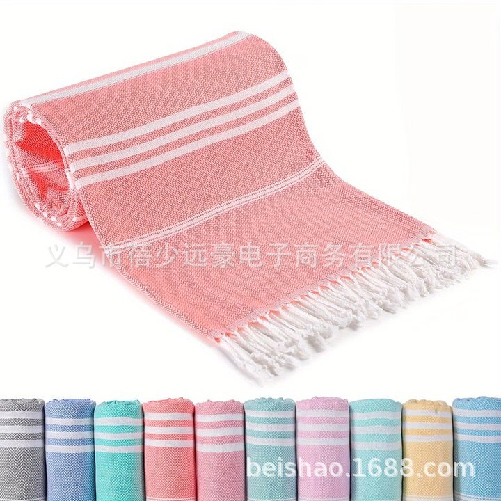 Foreign Trade Polyester-Cotton Turkish Sand-Free Tassel Beach Towel, Adult Outdoor Shawl, Striped Sauna Bath Towel Wholesale Foreign Trade Polyester-Cotton Turkish Sand-Free Tassel Beach Towel, Adult Outdoor Shawl, Striped Sauna Bath Towel Wholesale