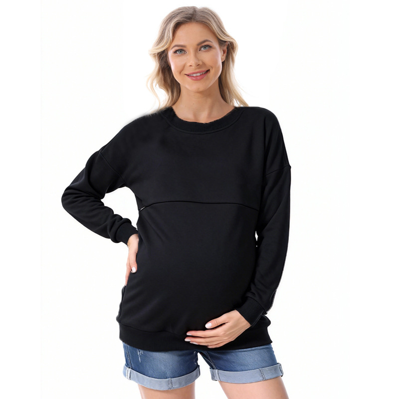 Maternity Fleece Sweatshirt Loose Fit Winter Pullover For Women_voghion.com