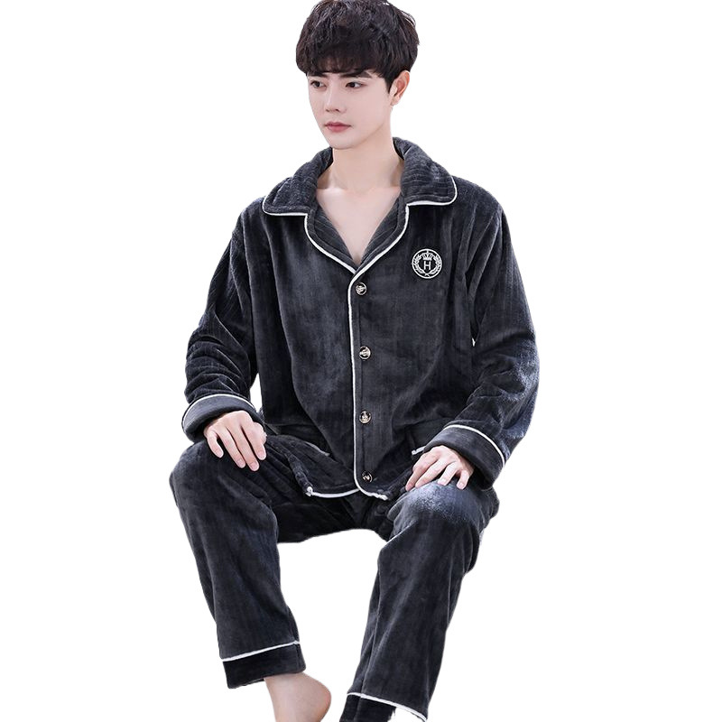 남성용 가을 겨울 산호 벨벳 잠옷, 겨울 두꺼운 벨벳 가정복, 봄, 가을 대형 플란넬 남성 정장