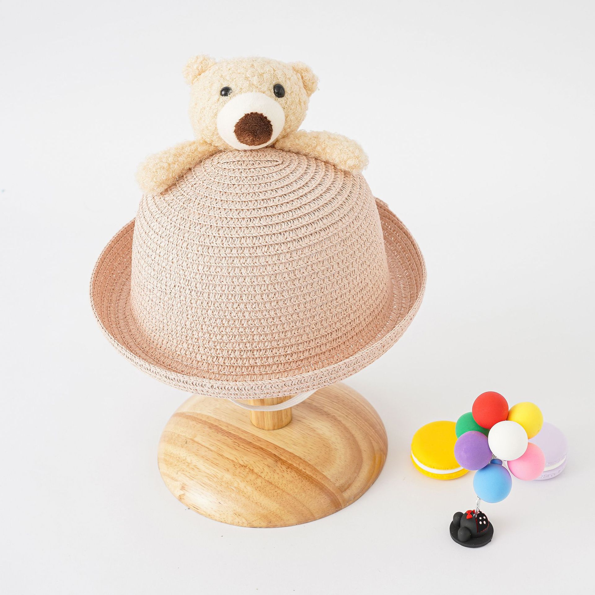2023 nuevos niños del verano bebé protección solar oso lindo sombrero de paja transpirable image 2