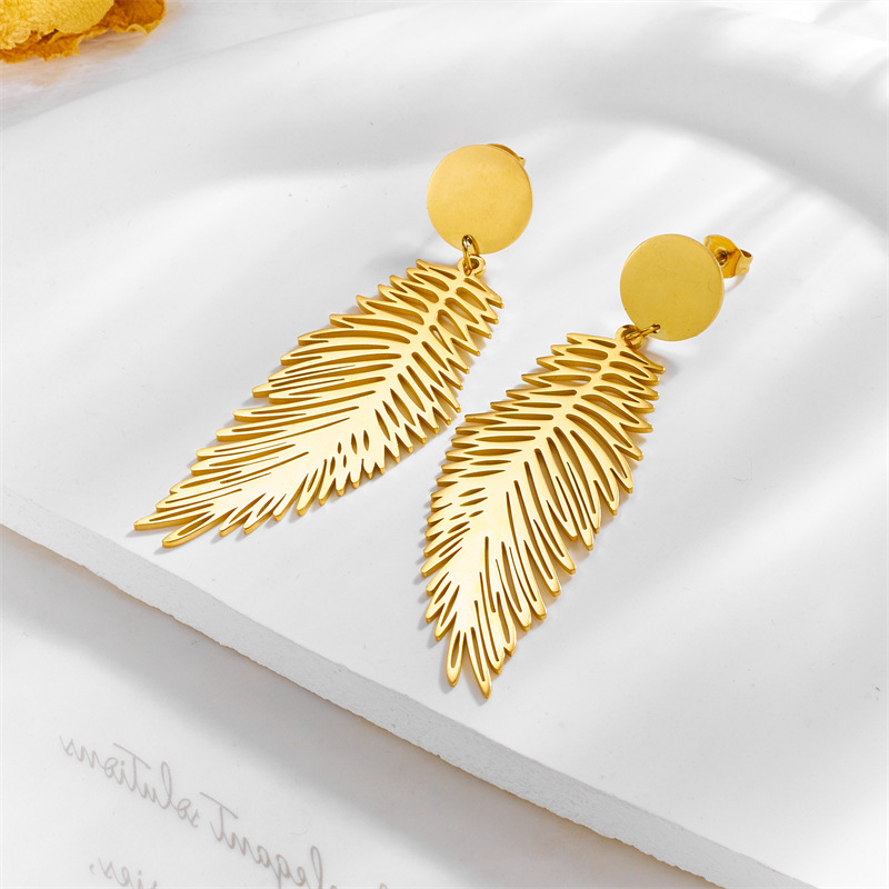 Drop Earrings Classification 1 Pair Lady Feather Plating Titanium Steel Drop Earrings