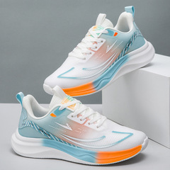 新款時尚潮流淺色冷粘低幫系帶情侶跑步鞋超輕網面透氣休閒運動鞋