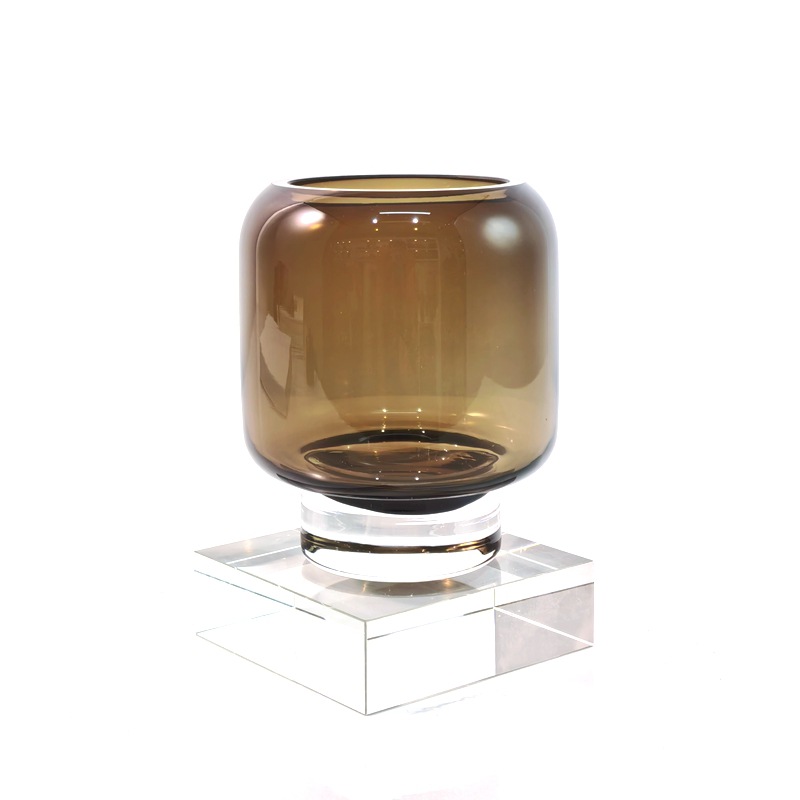 Vaso de vidrio gris nórdico vertical sala de estar mesa de comedor transparente arreglos de flores secas modelo de sala de decoración de vasijas de vidrio
