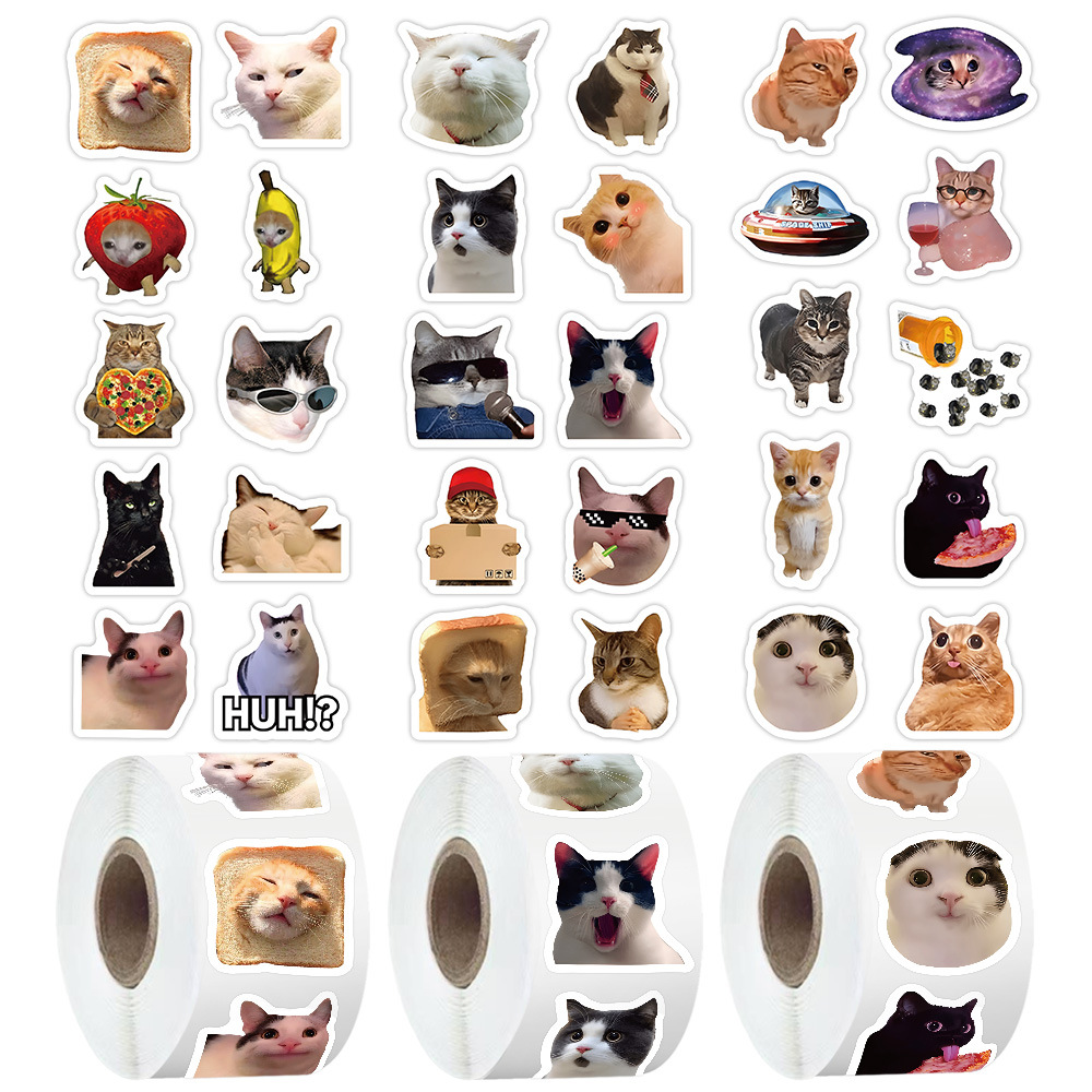 500 stickers/roll internet cat stickers for children, cute DIY journal tape, stationery, water bottle, luggage decoration
