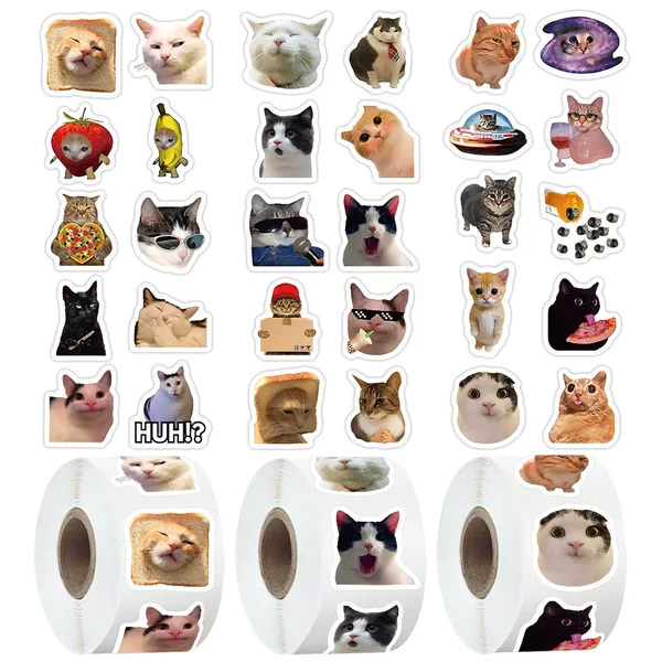 500 stickers/roll internet cat stickers for children, cute DIY journal tape, stationery, water bottle, luggage decoration
