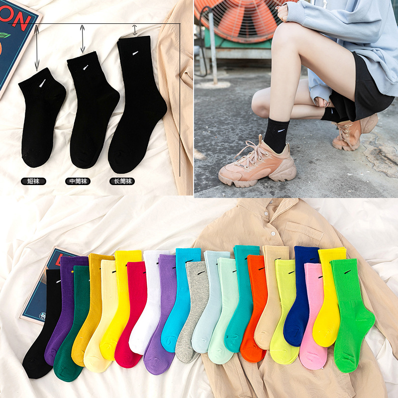 Calcetines de media pantorrilla para mujer, verano, algodón puro multicolor, resistentes, ideales para baloncesto