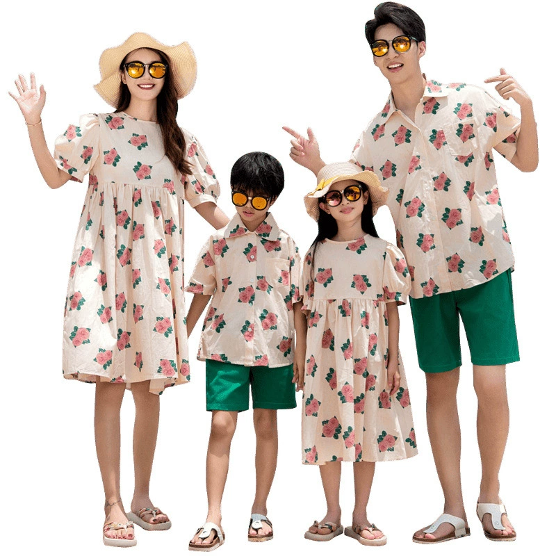 Popular seaside style vacation 2025 new summer parent-child clothing for a family of three and whole family clothing mother and daughter dresses on behalf of
