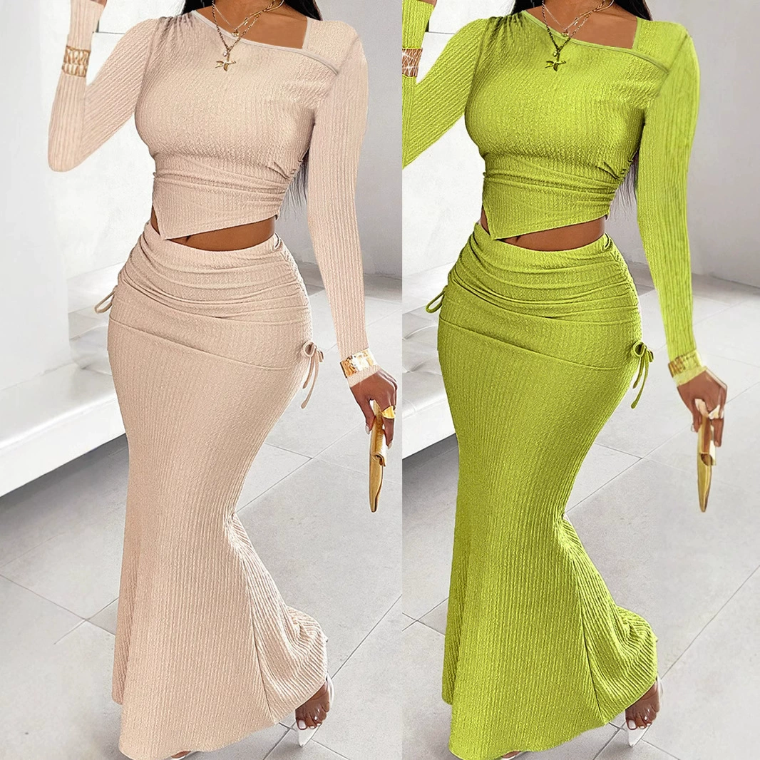 09 Элегантный ветер сексуальный пригородной юбка-банкетная юбка сплошного цвета с диагональным воротником